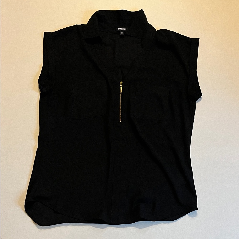 Express Black Blouse with Gold Zip
